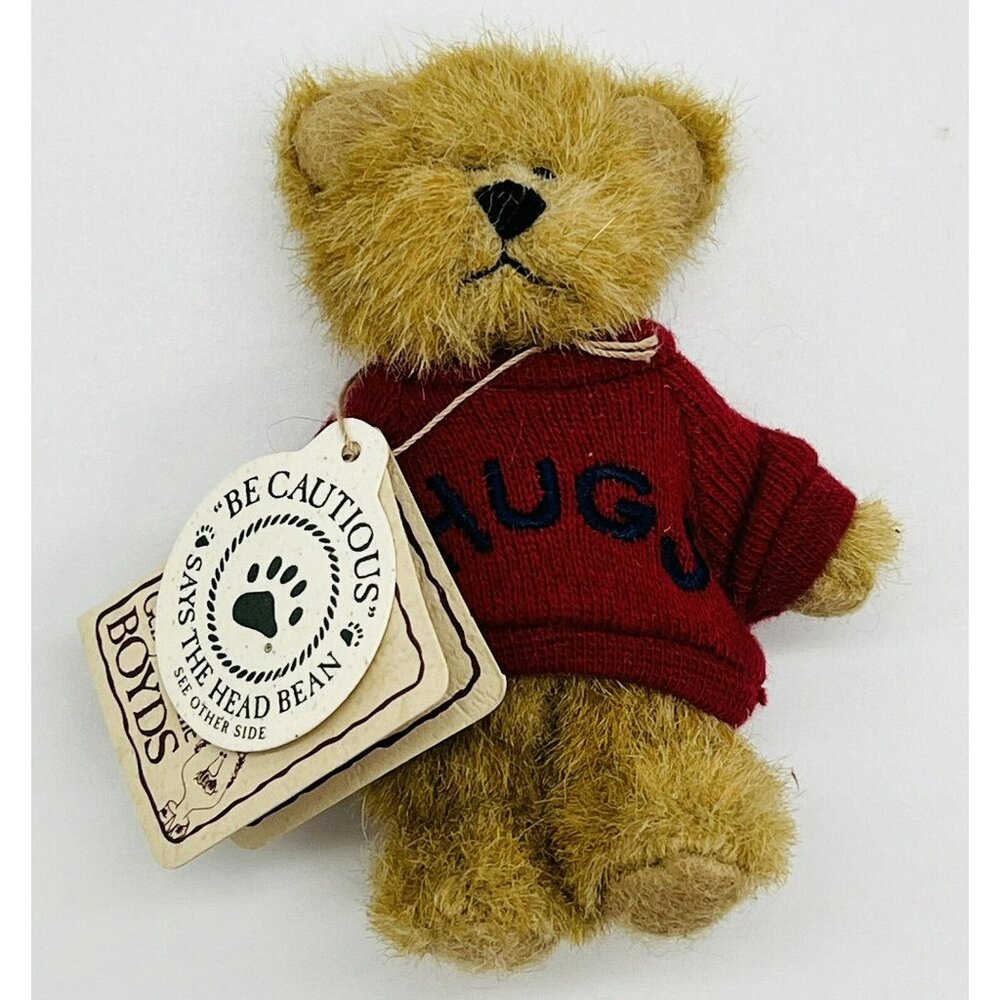 Boyds Mini Messenger Bear Hugs Tan Plush Message‎ Red Shirt 3.5 Inch Stuffed